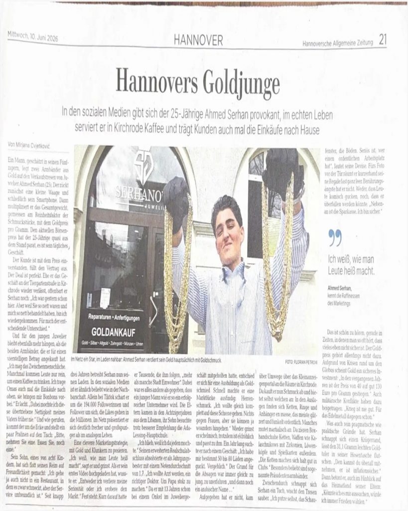 Juwelier Hannover - Hannoversche Allgemeine Zeitung Artikel – Hannovers Goldjunge – Serhano’s Juwelier