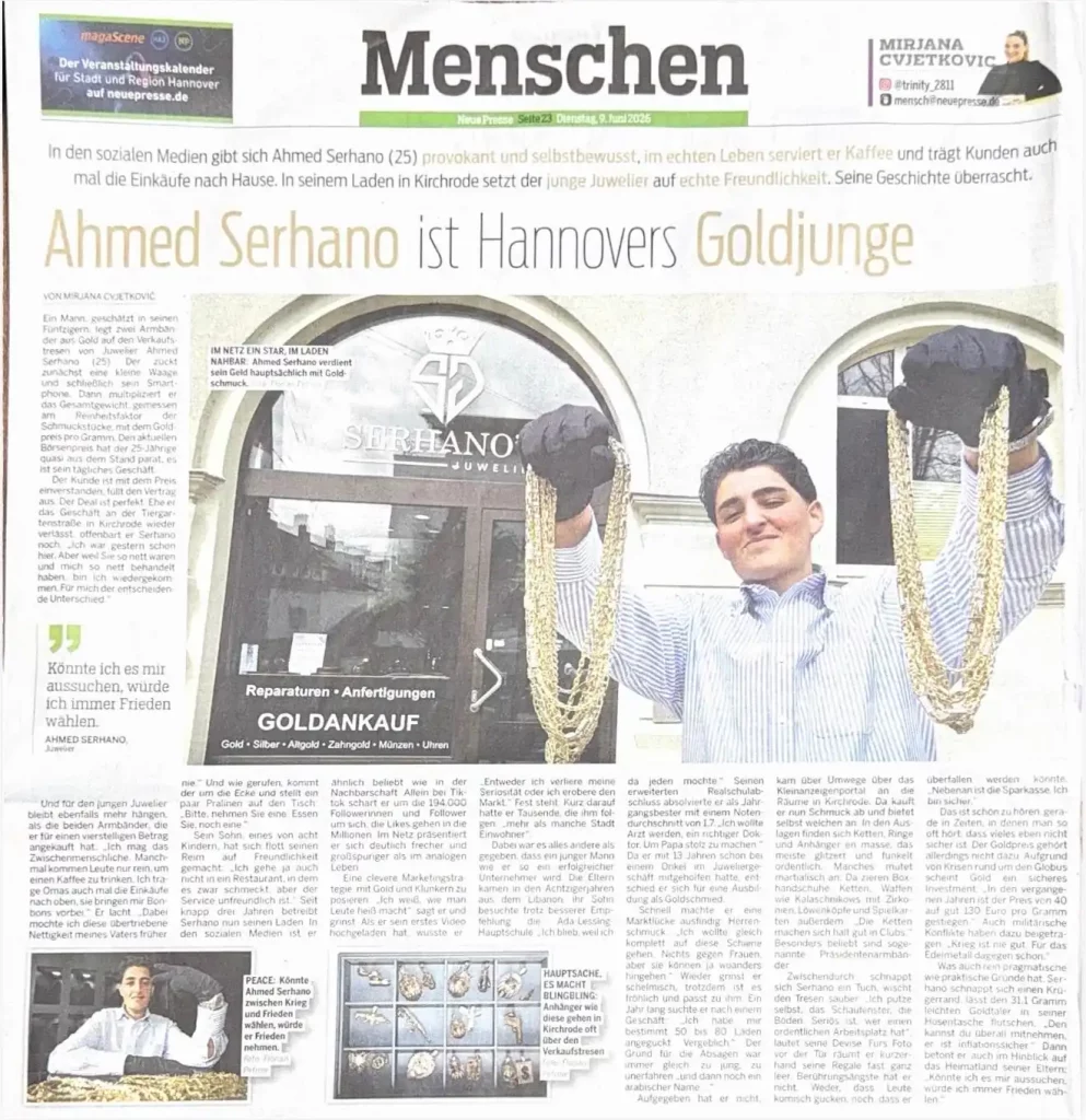 Juwelier Hannover - Neue Presse Zeitungsartikel – Ahmed Serhano ist Hannovers Goldjunge – Serhano’s Juwelier