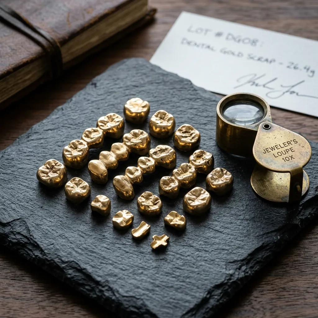Zahngold Ankauf Hannover – Dentalgold, Kronen und Brücken auf Schieferplatte