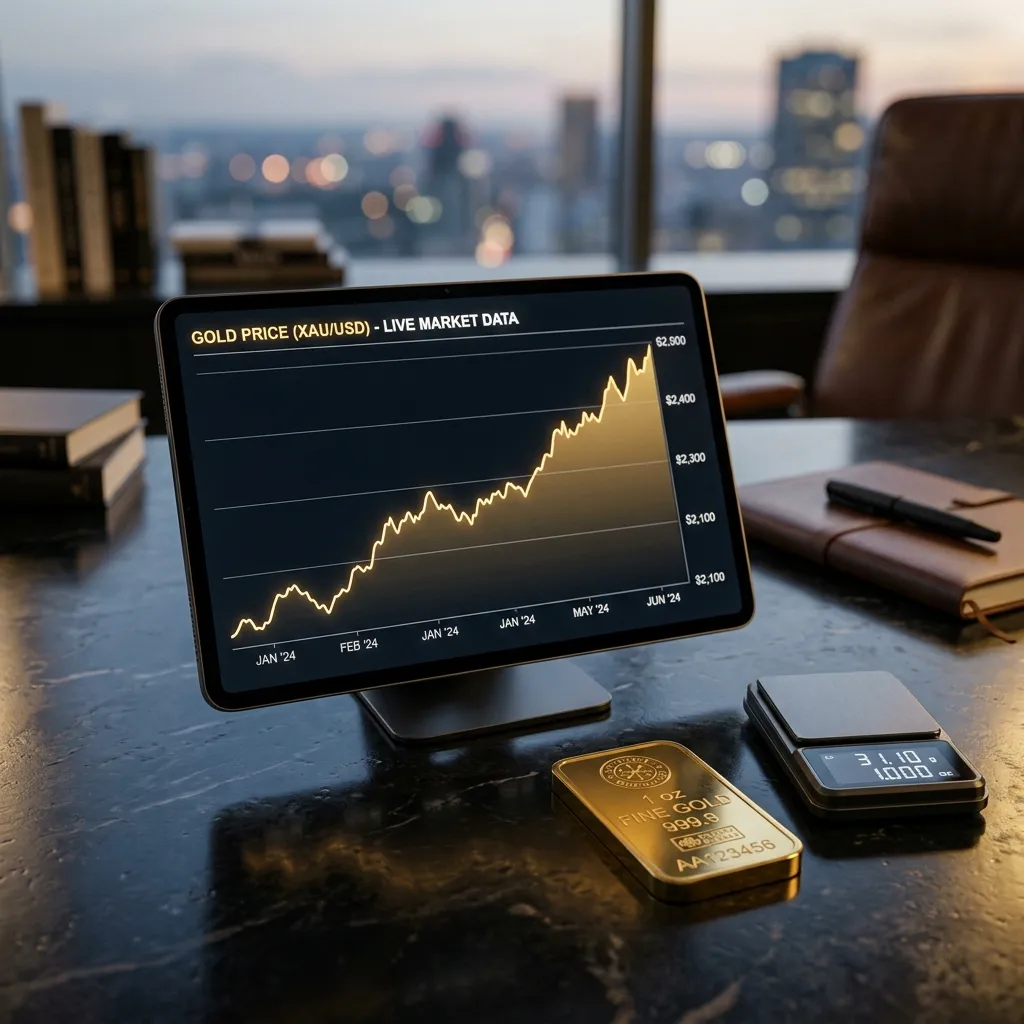 Goldpreis Hannover – Goldbarren neben Finanzchart zum Tageskurs